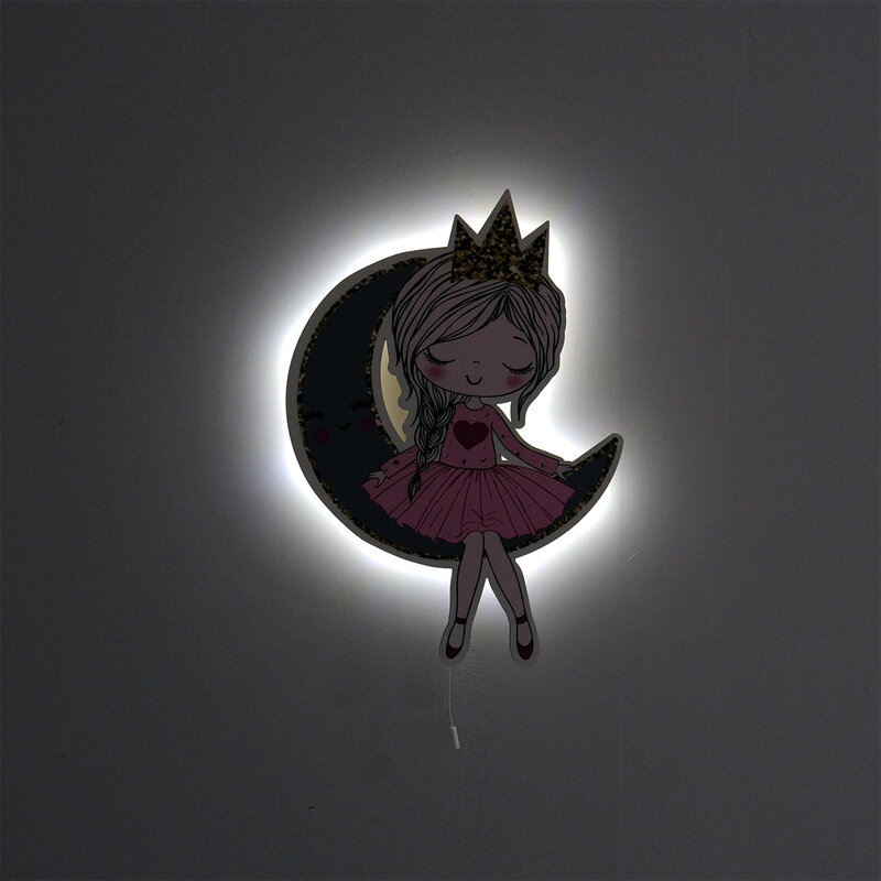 الجنية فتاة يجلس القمر تصميم خشبي الإضاءة الزخرفية الحديثة نوم الجدار مصابيح مصباح ليد ضوء الليل 2021 نموذج 007