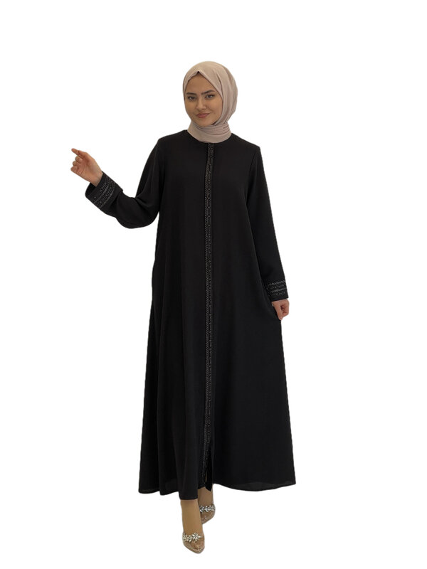 فستان ماكسي طويل الأكمام عباية لفساتين مسلم للنساء كريب النسيج ملابس غير رسمية الحجاب لدبي الأم مخيط عباية