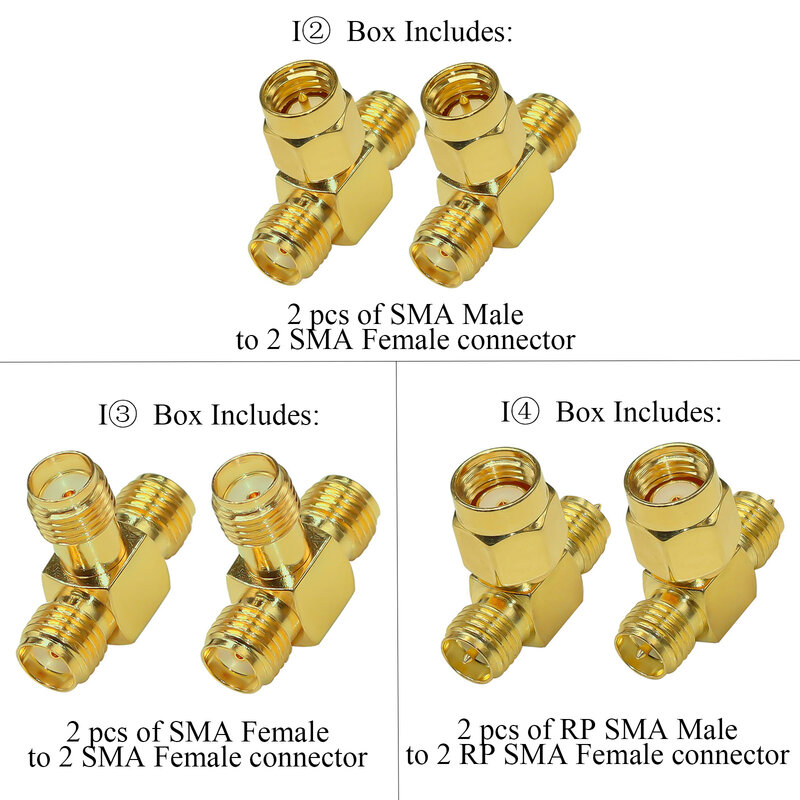 موصل مقسم ثلاثي الإنطلاق ، SMA ، ذكر إلى مزدوج SMA ، محول أنثى ، 3 أنواع لكل لوت ، 2: لكل لوت