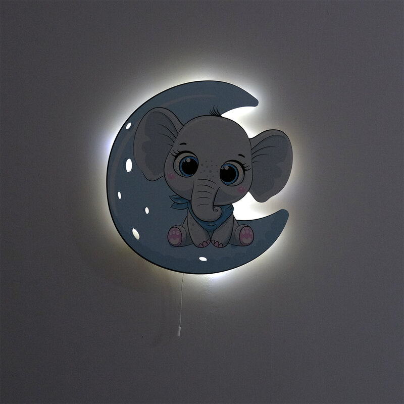 الفيل الأزرق يجلس القمر تصميم خشبي الإضاءة الزخرفية الحديثة نوم الجدار مصابيح مصباح ليد ضوء الليل 2021 نموذج 004