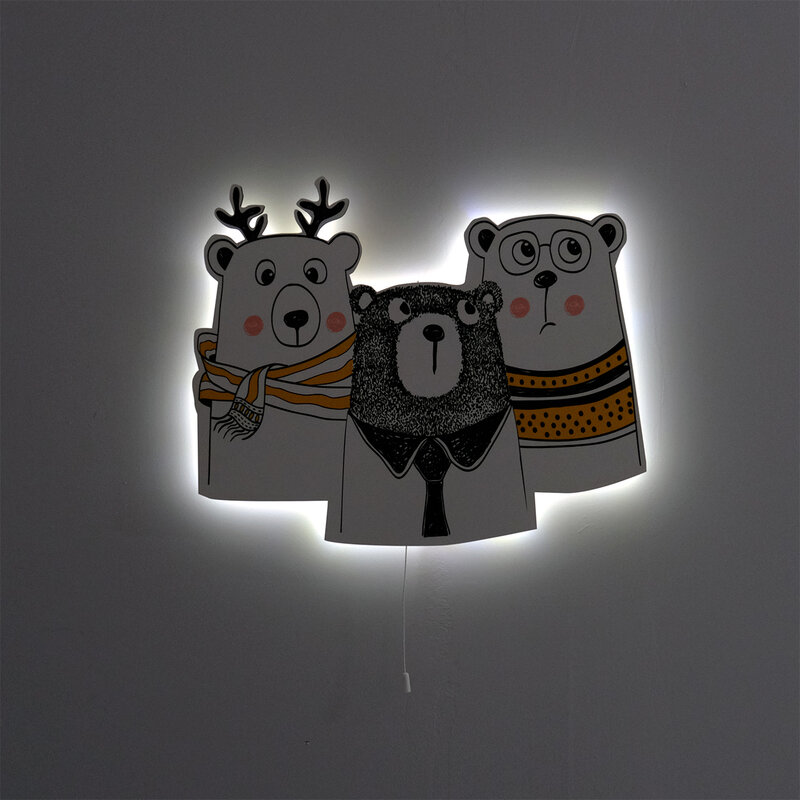 ثلاثة الدببة خشبية تصميم الإضاءة الزخرفية الحديثة نوم الجدار مصابيح مصباح ليد ضوء الليل 2021 نموذج 001