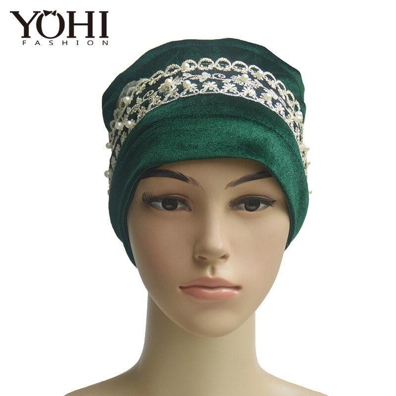 قبعة رأس مخملية من الدانتيل ، قبعة نسائية ، قبعة حجاب ، موضة جديدة 2018