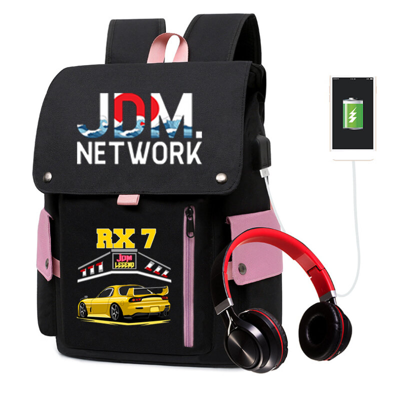 شارع الموضة كول الرجال السيدات على ظهره USB شحن ميناء مكافحة سرقة حقيبة مدرسية المراهقين طالب JDM حقيبة مدرسية