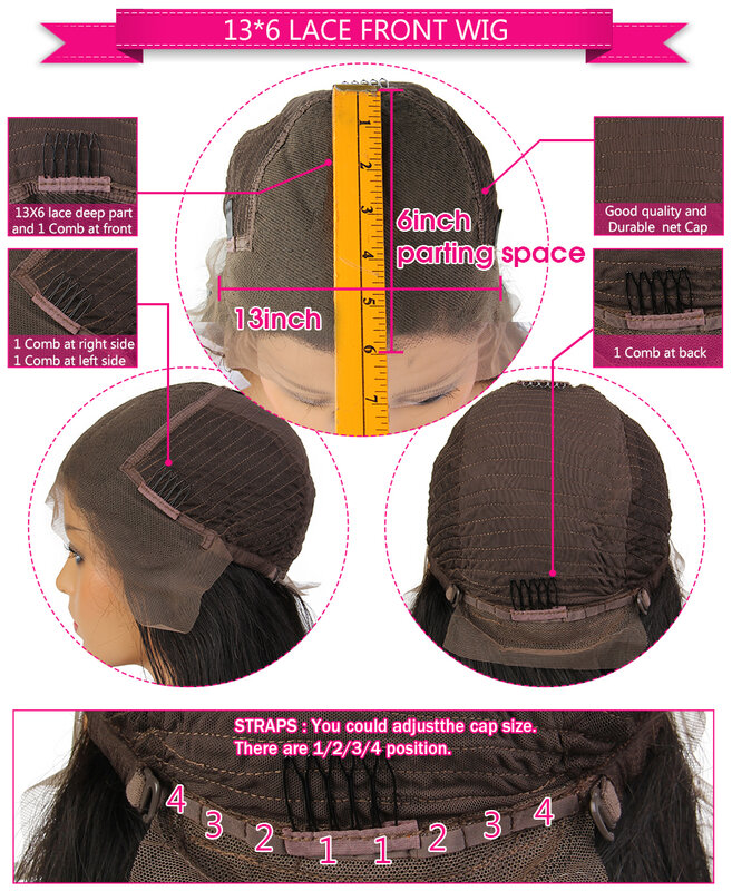 باروكة شعر بشري مع دانتيل أمامي 13 × 4 ، شعر برازيلي بدون صمغ ، هايلايتر ، بني ، 4 × 4 ، كثافة 150%