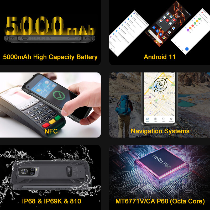 هاتف Cubot KingKong 7 الذكي القوي IP68 مقاوم للماء 5000mAh 6.36 "FHD + 64MP AI كاميرا ثلاثية 8GB + 128GB NFC أندرويد 11 الهاتف المحمول
