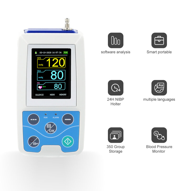 جهاز مراقبة ضغط الدم الطارئ للذراع للبالغين والأطفال ، 24 ساعة ، NIBP Holter ، CONTEC ABPM50 + ، كبير ، 3 أصفاد ، برنامج كمبيوتر مجاني