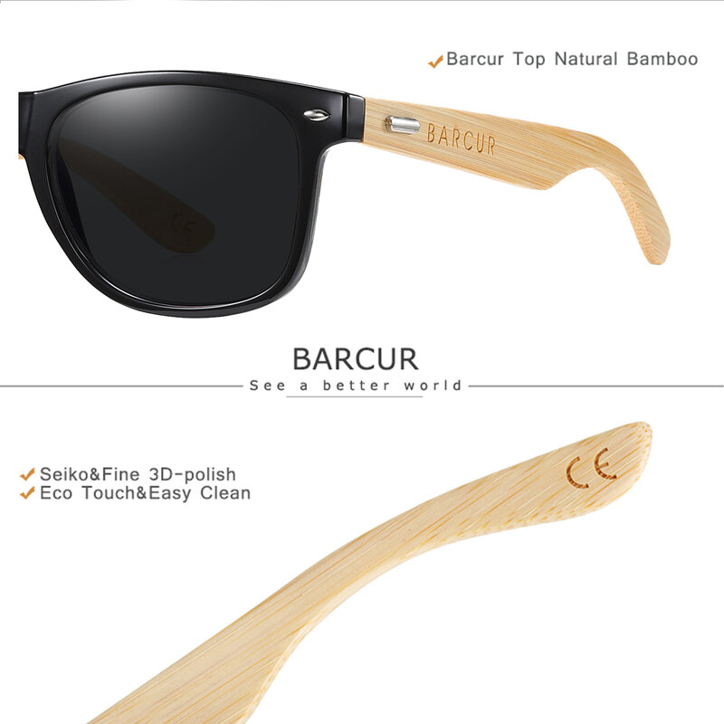 باركور نظارات شمسية مستقطبة للرجال والنساء UV400 Oculos De Sol, مصنوعة من خشب الخيزران، براند مشهور وخشب أصلي