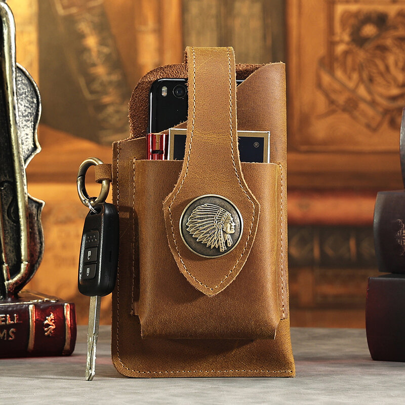 أداة المنظم متعددة الوظائف الجلود حقيبة الهاتف المحمول Vintage حزام من الجلد الخصر حقيبة الرجال الحافظة حامل مفتاح المحمولة
