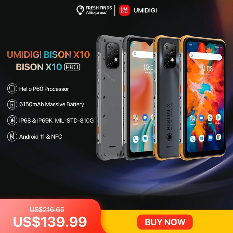UMIDIGI BISON X10 PRO هاتف ذكي متين NFC النسخة العالمية 6.53 "IP68 4GB 128GB هيليو P60 20MP الثلاثي كاميرا 6150mAh الهاتف المحمول