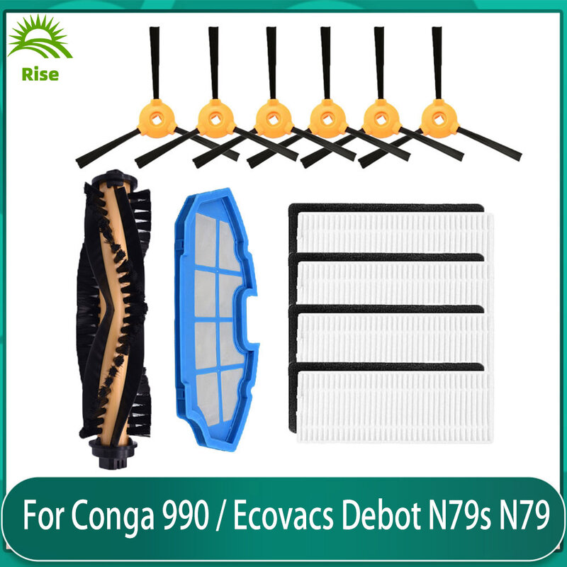 ل Conga التميز 990 / Ecovacs Debot N79S / N79 / 500 / 600 / 601 / 711 فلتر Hepa غطاء فرشاة الجانب الرئيسي مجموعة قطع الغيار