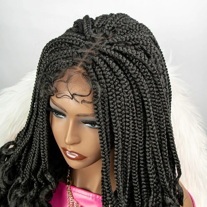 4×4 Lace Front Synthetic Braided Hair Wigs With Baby Hair 20 Inches Heat Resistant Box Braids Wig Daily Hair For Black Women