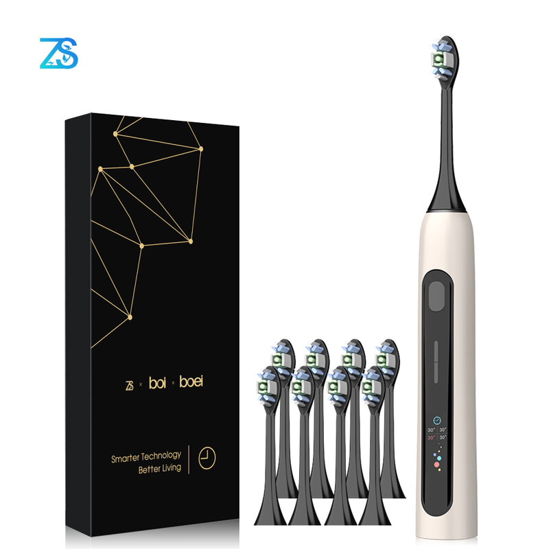 [ZS] شاشة OLED الذكية 15 وضع شاحن يو اس بي IPX7 تبييض الأسنان تنظيف الأسنان جهاز للكبار فرشاة أسنان كهربائية بالموجات الصوتية مجموعات