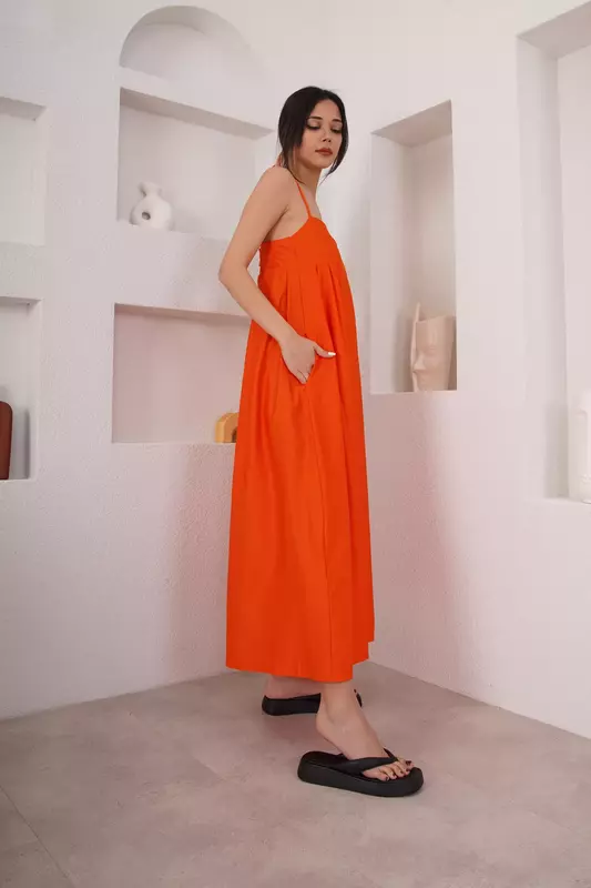 البرتقال حزام فستان ستان-2022 موضة المرأة الاتجاه فستان صيفي-تصميم خاص وتبدو فاخرة وأنيقة فستان #4