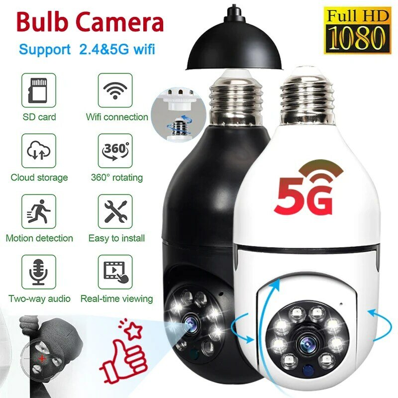 5 جرام Wifi E27 لمبة كاميرا مراقبة للرؤية الليلية كامل اللون التلقائي الإنسان تتبع 4X التكبير الرقمي شاشة أمن الفيديو كام
