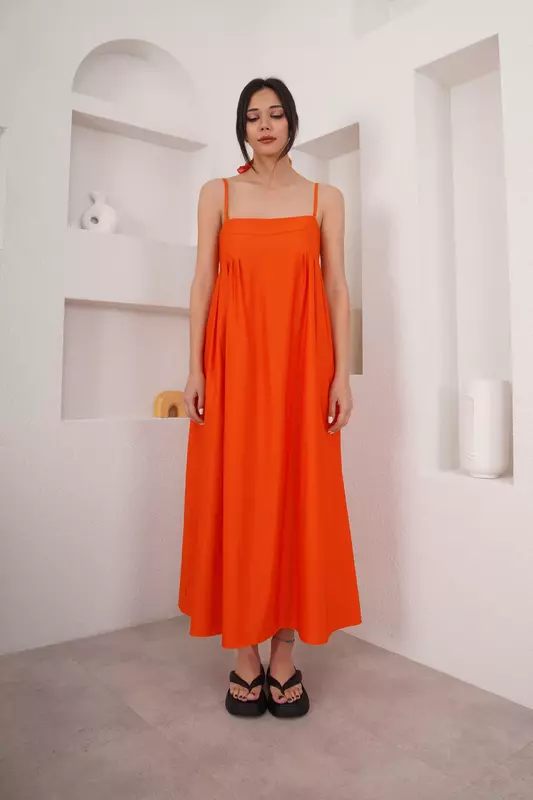البرتقال حزام فستان ستان-2022 موضة المرأة الاتجاه فستان صيفي-تصميم خاص وتبدو فاخرة وأنيقة فستان #3