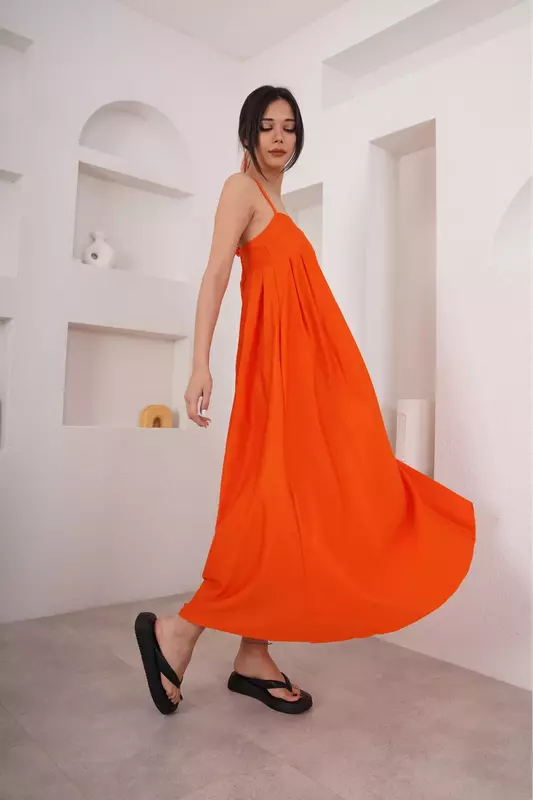 البرتقال حزام فستان ستان-2022 موضة المرأة الاتجاه فستان صيفي-تصميم خاص وتبدو فاخرة وأنيقة فستان