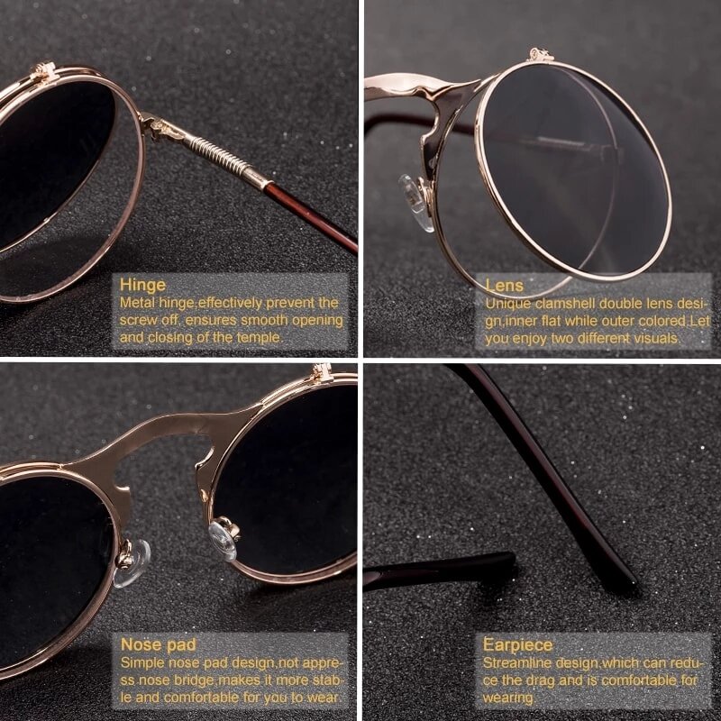 Steampunk الوجه النظارات الشمسية الرجعية مستديرة معدنية نظارات شمسية للرجال والنساء العلامة التجارية مصمم دائرة Oculos