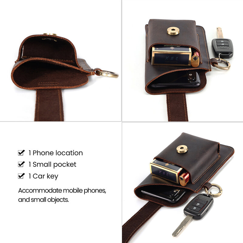 أداة المنظم متعددة الوظائف الجلود حقيبة الهاتف المحمول Vintage حزام من الجلد الخصر حقيبة الرجال الحافظة حامل مفتاح المحمولة