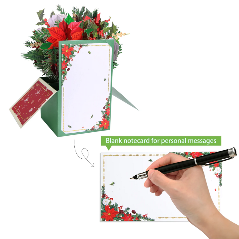 بطاقات بريدية ثلاثية الأبعاد عيد الميلاد البونسيتة بطاقة تحية على شكل حيوانات بطاقات ثانكيك مع مغلف سعيد السنة الجديدة ديكور المنزل #3