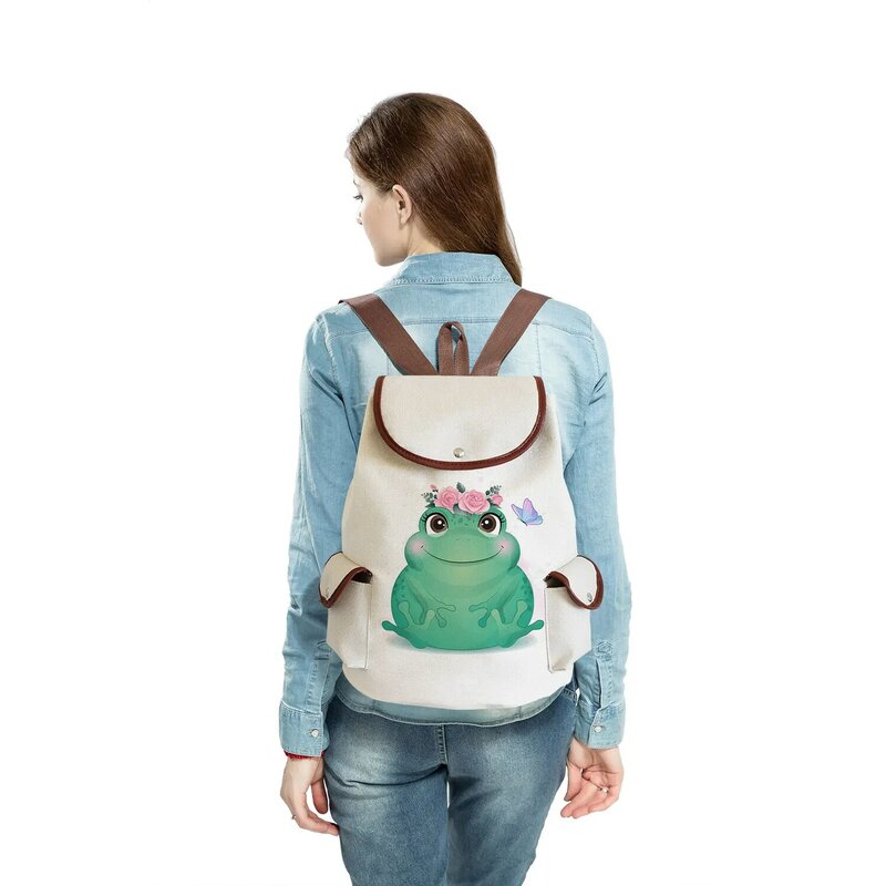 High Capacity Cute Drawstring Bags Cartoon Animal Women Backpack Linen Backpacks For Students Casual Sheep Dog Tiger Printed
