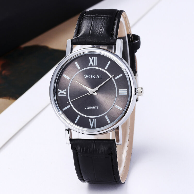 ساعة كوارتز عصرية عادية حزام ساعة مقياس wokai الهاتفي مقاوم للماء ساعة عكسية جلدية بوي طالب الرجال