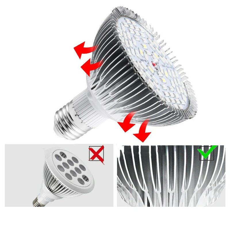 LED تنمو ضوء الطيف الكامل E27 LED تزايد لمبة للداخلية 30 واط 50 واط 80 واط الألومنيوم الزراعة المائية الزهور النباتات LED مصباح النمو