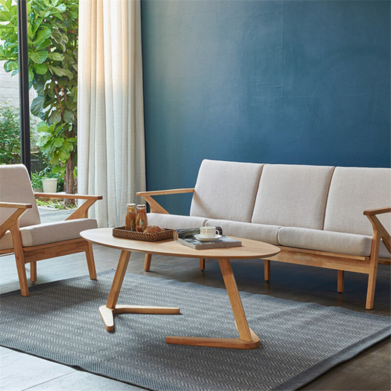 الحديث البيضاوي طاولة القهوة طاولة جانبية لغرفة المعيشة الأثاث في خشب بلوط مصمت حجم 120X60X45cm
