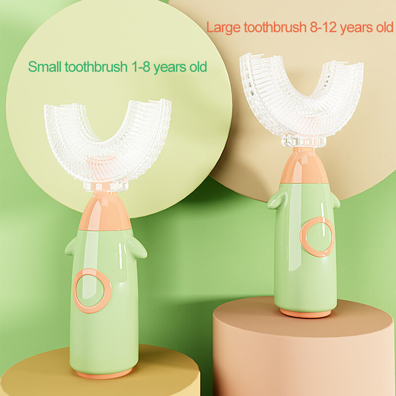 فرشاة أسنان على شكل حرف U للأطفال بدرجة 360 فرشاة تنظيف للعناية بالفم من السيليكون الناعم لتبييض الأسنان والعناية بالفم