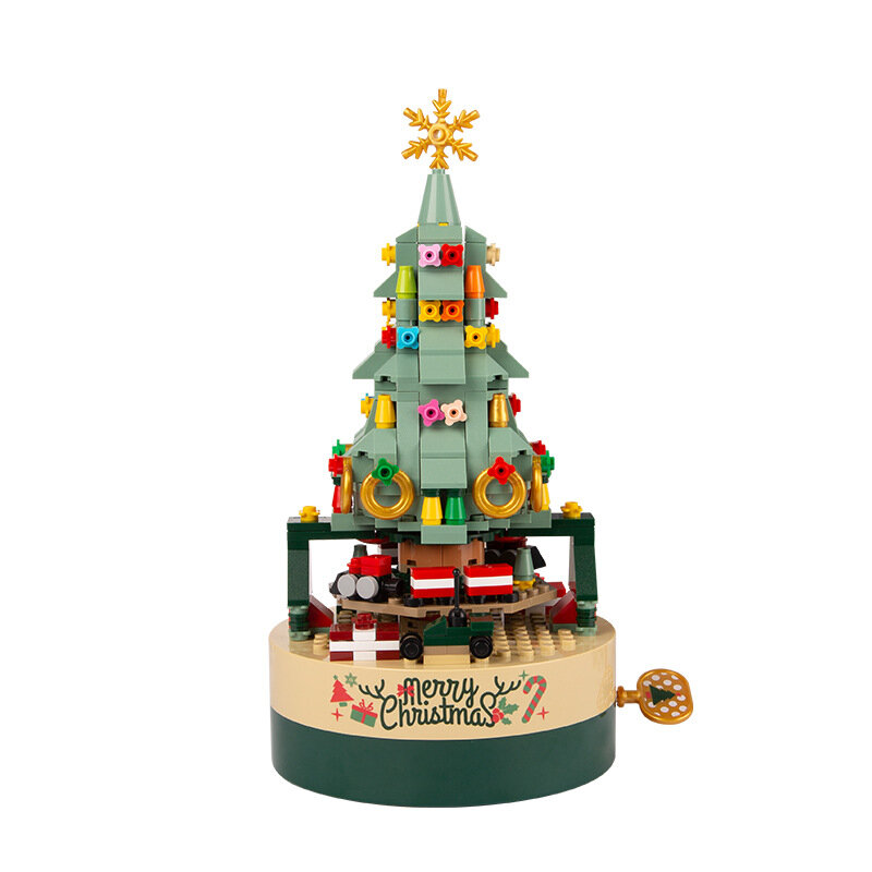 عيد الميلاد موضوع الدورية LED مشرقة صندوق تشغيل الموسيقى اللبنات لتقوم بها بنفسك مدينة أصدقاء بيت شجرة الطوب لعب للأطفال هدايا عيد الميلاد