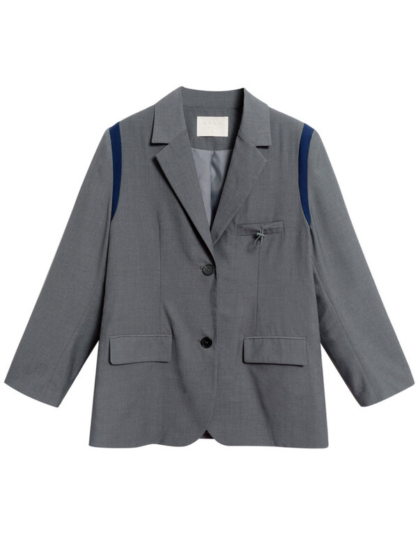 Suit Coat Stitching Contrast Lapel Collar Suit Coat Women's Korean Loose Thin Design Temperament Top