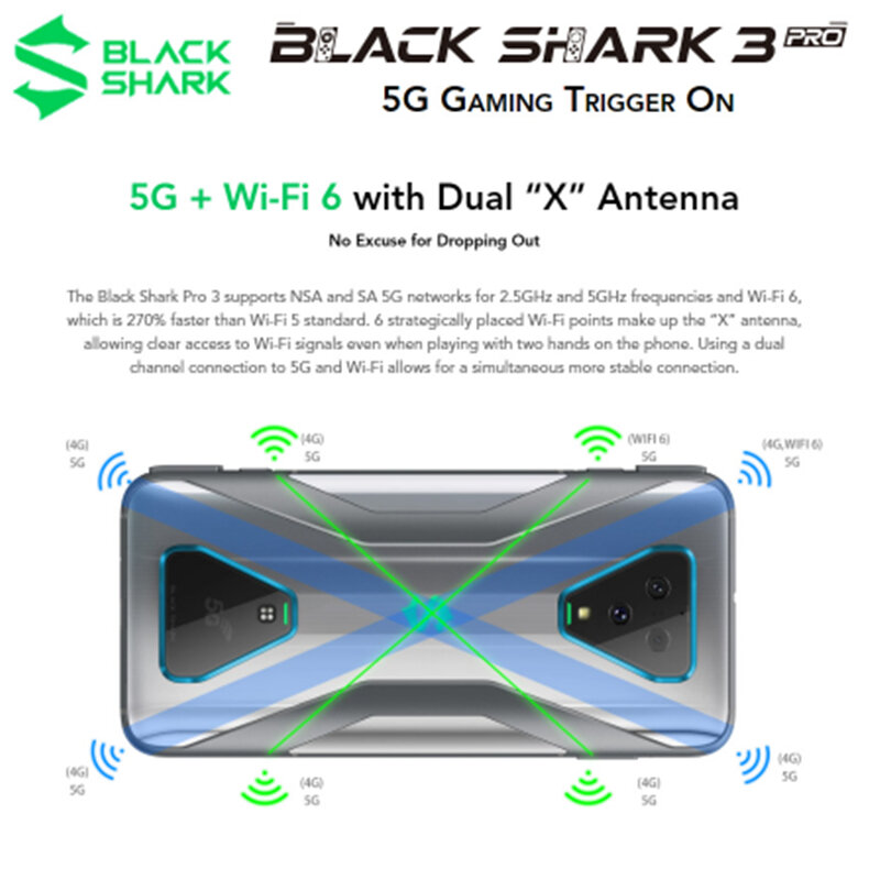 هاتف الألعاب الذكي العالمي Rom Black Shark 3 Pro 5G 8GB RAM 256GB ROM سنابدراجون 865 5000mAh 7.1 "64MP 5G Game الهاتف المحمول #2