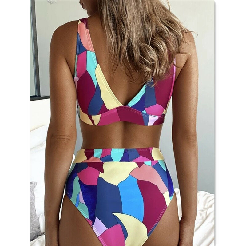 MUOLUX ارتفاع الخصر مجموعة البكيني 2021 الصيف ملابس السباحة الإناث طباعة ملابس النساء البرازيلي Biquini مثير بحر ثوب السباحة