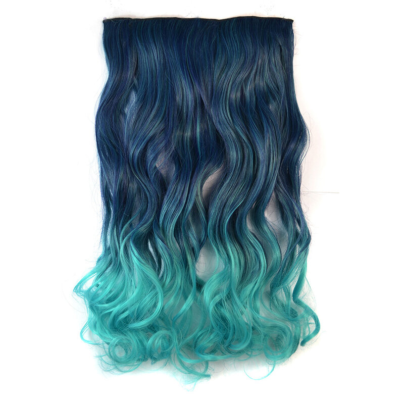 Beiyufei الاصطناعية أومبير مقطع طويل في الشعر مع 5 مقاطع لحمة شعر أومبير اللون الأزرق الوردي الاصطناعية الجسم شعر مموج سائب تمديد