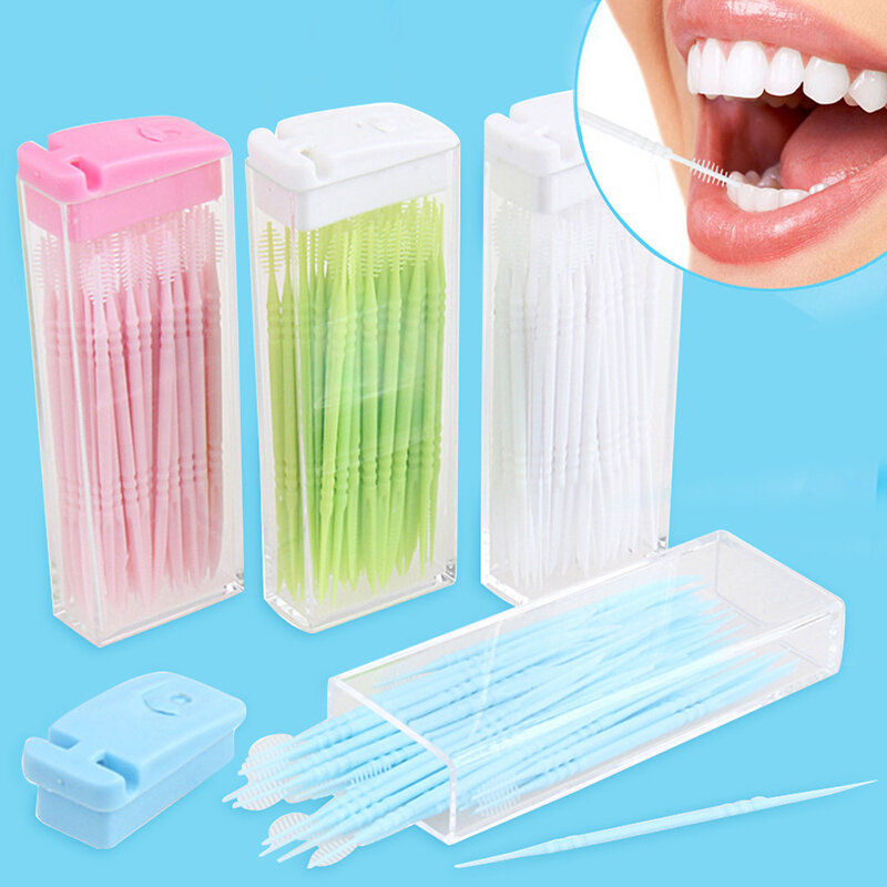 50 قطعة المتاح قطن الأسنان المسواك البلاستيك المحمولة الأسنان تنظيف اثنين رئيس الخيط العصي أداة إكسسوارات السفر عشوائي