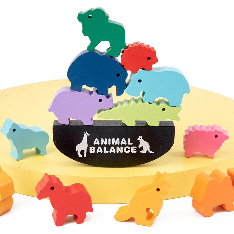 الأطفال خشبية التراص التوازن بناء الالعاب العملاقة الكرتون الحيوان ديناصور كتل ملونة التوازن ألعاب لعبة خشبية مونتيسوري