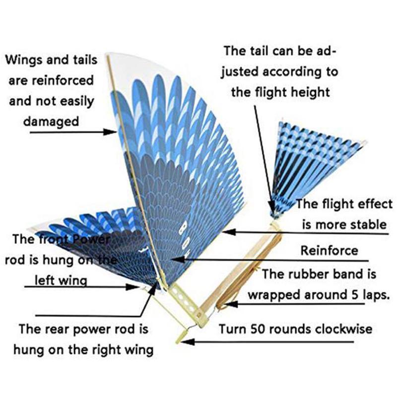 الطيور الزرقاء طائرة ورقية شريط مطاطي مرن بالطاقة تحلق الطيور طائرة ورقية لعبة للهواء الطلق التفاعلية هدية للأطفال