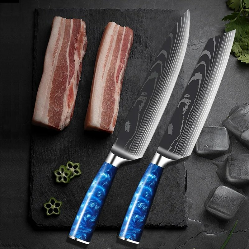 دمشق سكين الشيف السكاكين اليابانية سكّين من نوع Santoku 7Cr17mov عالية الكربون الفولاذ المقاوم للصدأ الخضار اللحوم سكينة للطبخ