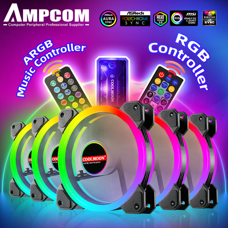 RGB 120 مللي متر المشجعين ، AMPCOM عالية الأداء مروحة تبريد الكمبيوتر RGB مع تحمل الهيدروليكية ضبط سرعة هالة مزامنة ARGB الموسيقى مروحة