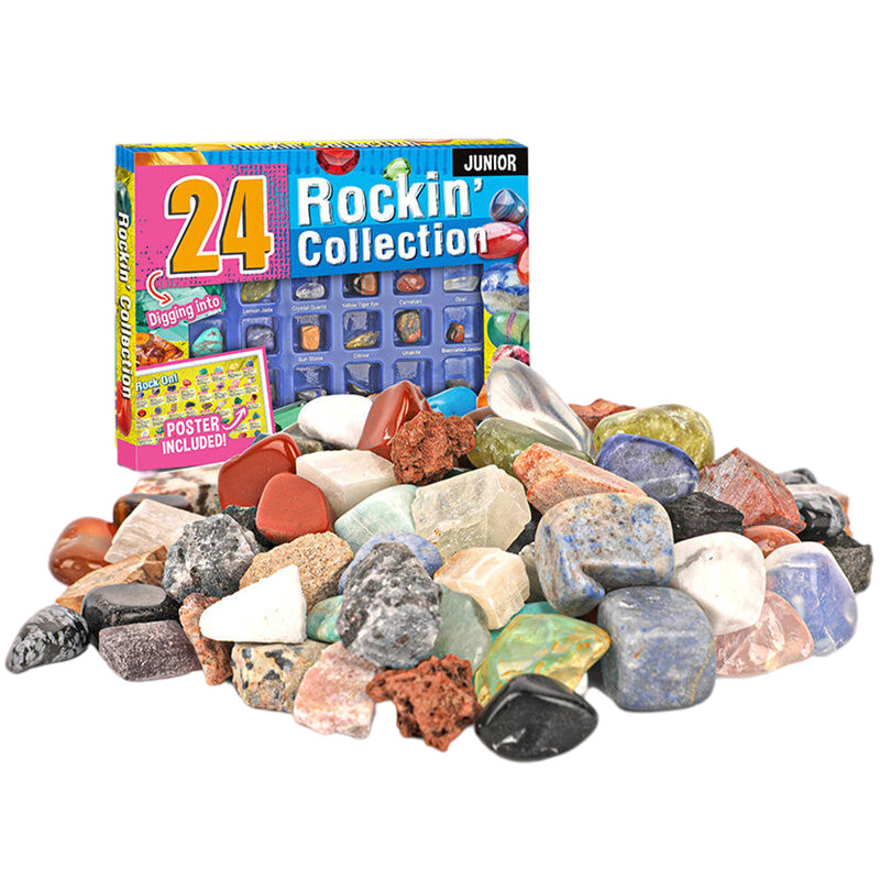 24 قطعة حجر الصخور الصخور المعدنية ألعاب تعليمية مثالية مبتكرة مع قسط الجودة للأطفال الفتيات والفتيان روك جمع