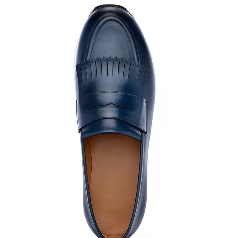 أحدث أحذية لوفر الرجال مدبب Tessel النبيذ الأحمر الأزرق لينة الجلد الحقيقي حذاء مسطح رجل موضة أحذية مشي 2022