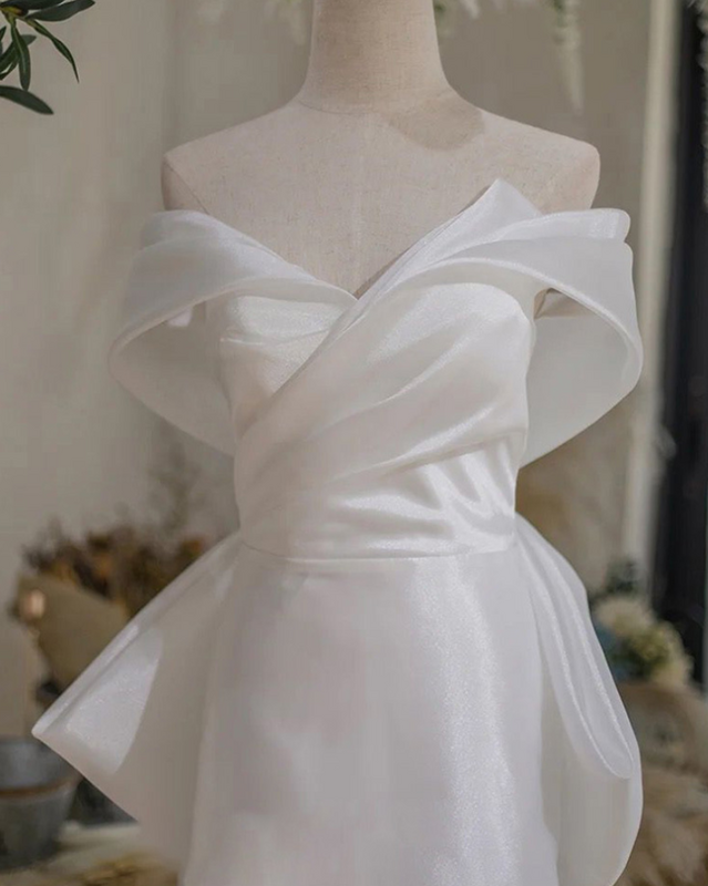 2021 كوريا نمط قبالة الكتف كم قصير الأورجانزا غمد الدانتيل متابعة بسيط عادي فستان الزفاف العروس ثوب Vestidos De Novia