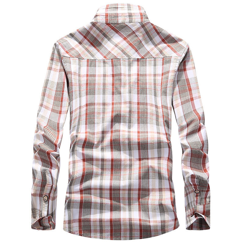 2021Men's قميص طويل الأكمام الربيع والخريف الأعمال الرجال عادية كبيرة الحجم فضفاضة منقوشة قميص القطن الخالص رقيقة