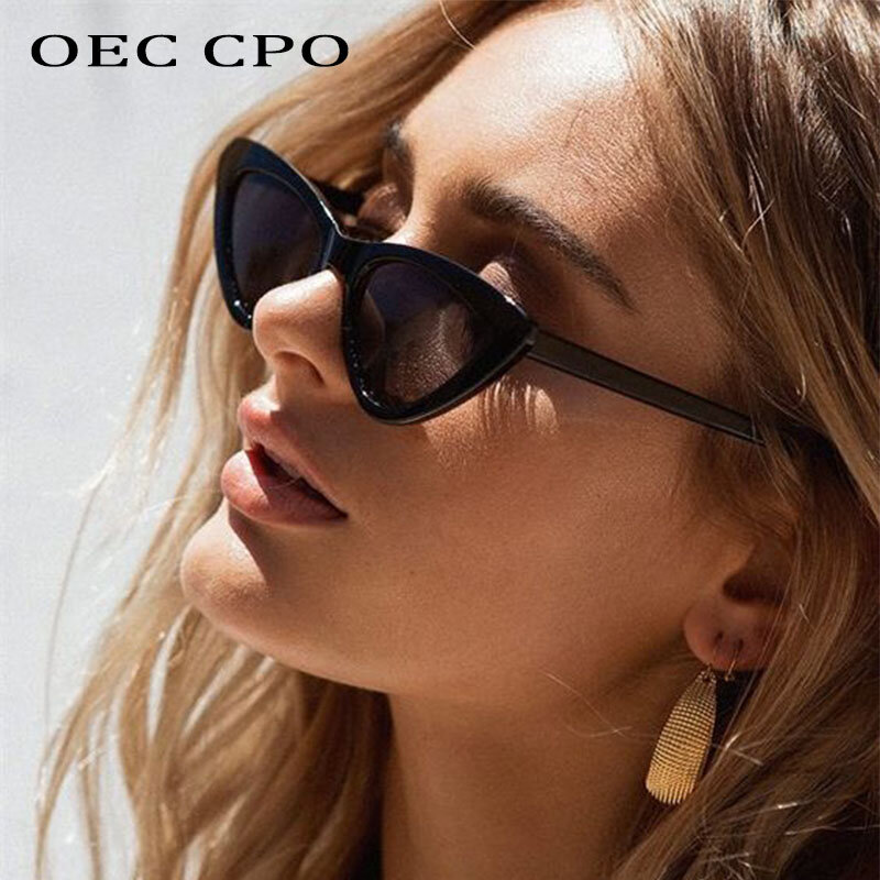 OEC CPO الأسود خمر القط العين النظارات الشمسية النساء موضة التدرج إطار صغير القط العين نظارات شمسية الإناث العلامة التجارية مصمم UV400 O49