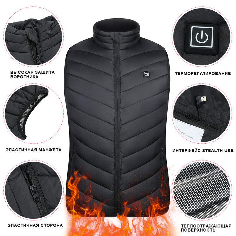 التدفئة سترة الرجال الشتاء كامل الجسم التدفئة الملابس ل الدفء Usb الوقوف طوق شحن الذكية الكهربائية الظهر 8 منطقة التدفئة