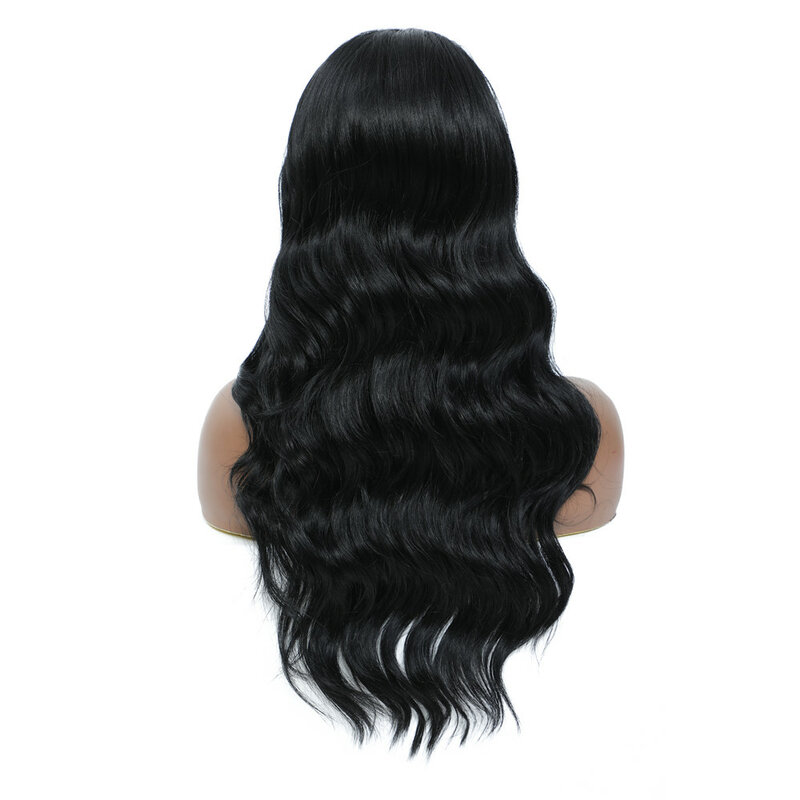 Long Wavy Synthetic Lace Wig With Baby Hair Black Wavy For Black Women Free Part Wig Daily Heat Resistant Fiber Hair SOKU #4