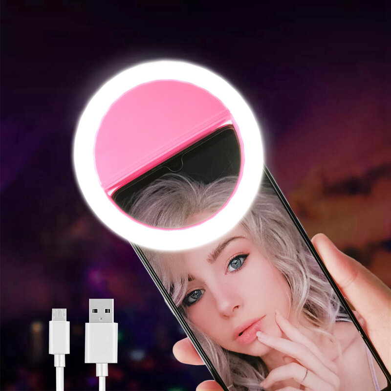 قابلة للشحن Selfie مصباح مصمم على شكل حلقة الهاتف المحمول إضاءة السليفي كليب على ملء ضوء Selfie الدائري LED مصباح الدورية العالمي Selfie الدائري