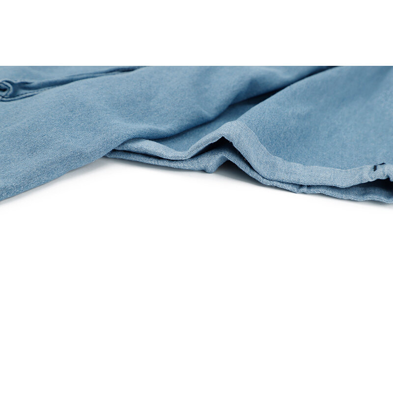 خمر قمصان دنيم المرأة 2021 الصيف موضة الكورية عادية فضفاض كم قصير التلبيب سترة الأزرق زر جيب بلوزة