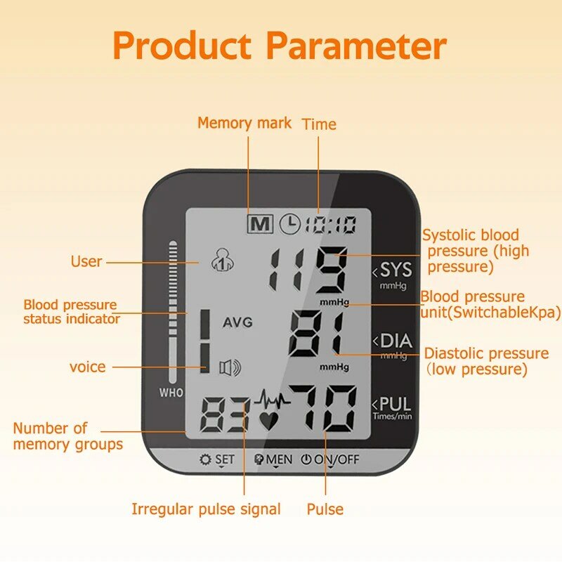 جهاز قياس ضغط الدم الرقمي المحمول ، جهاز قياس ضغط الدم الرقمي المحمول لقياس ضغط الدم ومعدل ضربات القلب والصوت باللغة الإنجليزية