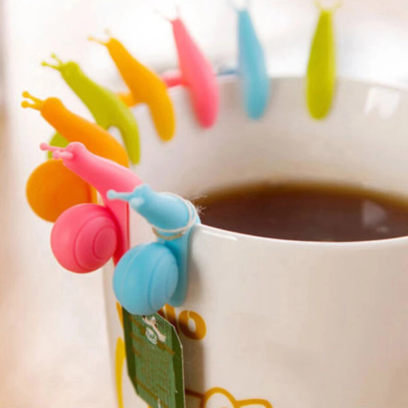 5 قطعة/المجموعة لطيف الحلوى الألوان رائعة الحلزون شكل سيليكون كيس شاي حامل الشاي أداة عشوائية اللون