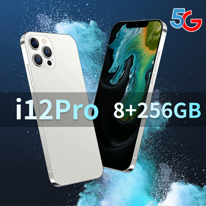 هاتف i12 Pro إصدار عالمي 6.7 بوصة هاتف ذكي بشريحتين Andriod10 Snapdragon888 12GB RAM 512GB ROM32MP 6800mah هاتف محمول